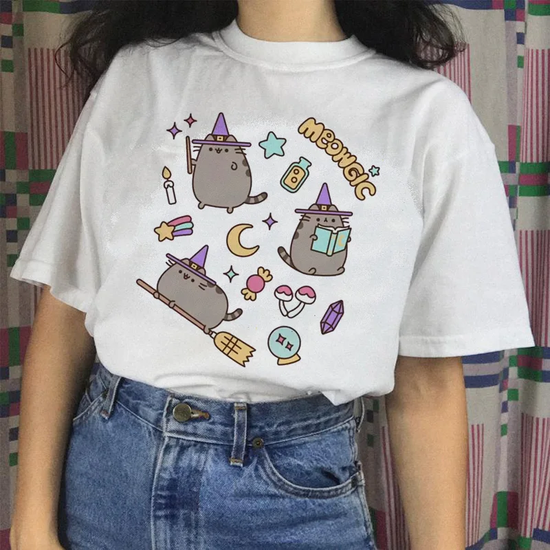 Футболка pusheen cat, harajuku, женская футболка, женская футболка, забавная одежда, эстетическая футболка, Топы, футболка с рисунком, 90s