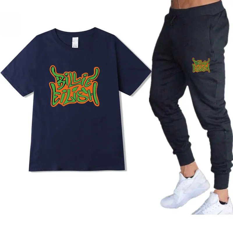 2020 New Rapper Billie Eilish White T-Shirt Black Men Women T-Shirt Sports Pants Printing Fashion Trend Men's T-Blood Set 2020 New Rapper Billie Eilish White T-Shirt Black Men Women T-Shirt Sports Pants Printing Fashion Trend Men's T-Blood Set