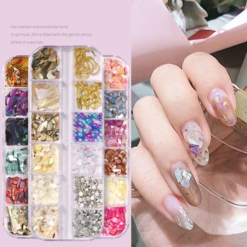 

12 Grids Mixed Irregular Symphony Sea Shell Flakes Pieces Manicure Jewelry Accessories Thin Abalone Fragment Pearl Nail Art Deco