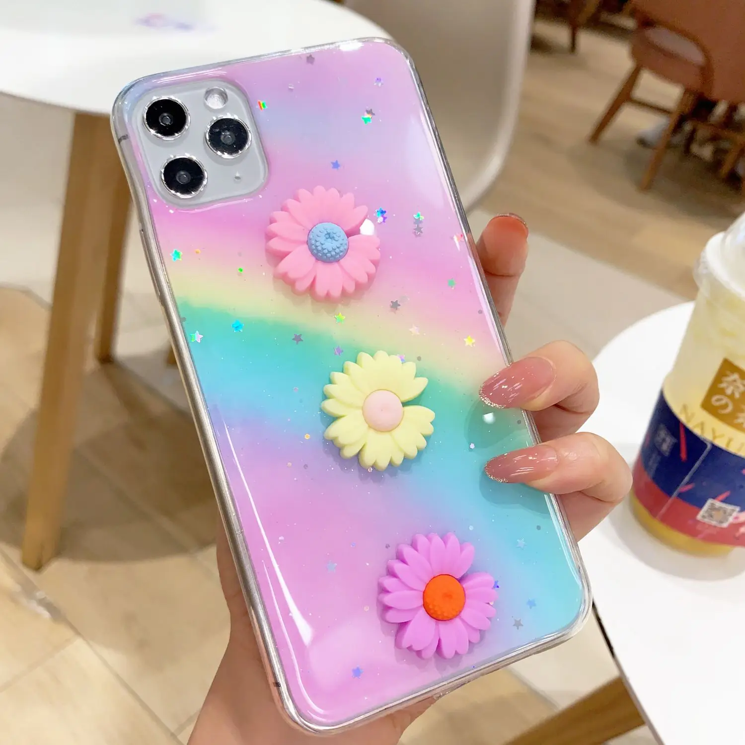 Чехол A30 с радужными маргаритками и блестками для Samsung a50 Galaxy A70 A51 A71 A81 A91 A750 A7 2018 A20