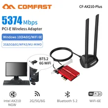 Adaptateur de carte réseau PC PCI Express, Tri bande, Wi Fi 6E AX210, Bluetooth 5.2, 3000/5374Mbps, 2.4/5GHz/6G, 802.11AX/AC