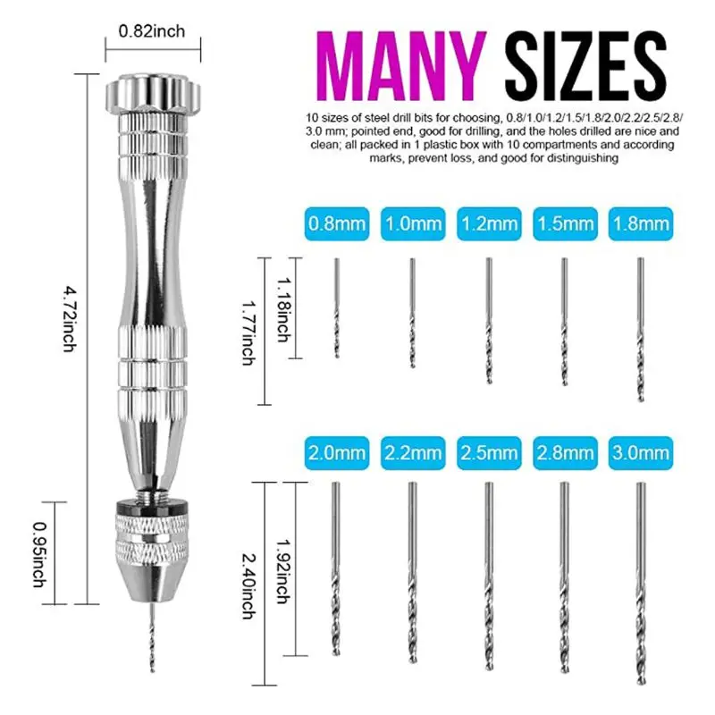 

12Pcs Hand Drill Fixed Holder Jewelry Tools Kit Pin Vise for Resin Casting Molds 667E