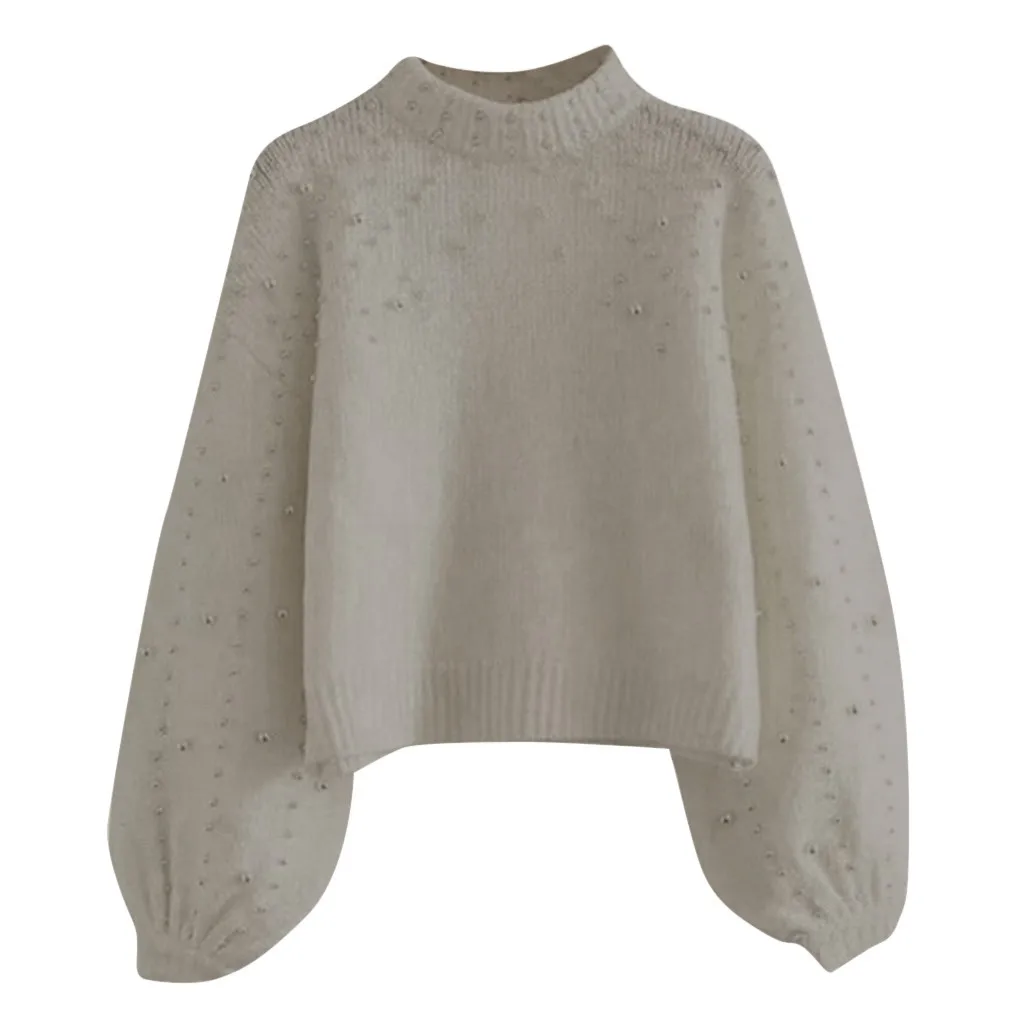 White 35& толстый свитер с перламутровым бисером pull femme hiver Женский Повседневный пуловер с длинным рукавом свитер серый pull femme свитер - Цвет: White