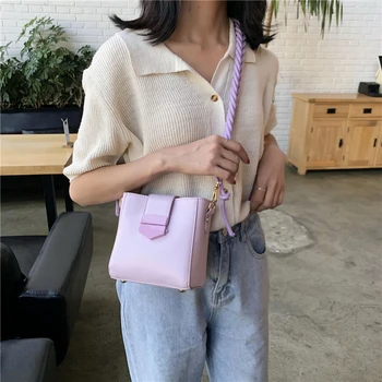 

Hemp rope shoulder strap PU leather Sac A Main Femme purple crossbody bag female 2020 summer small shoulder handbag female