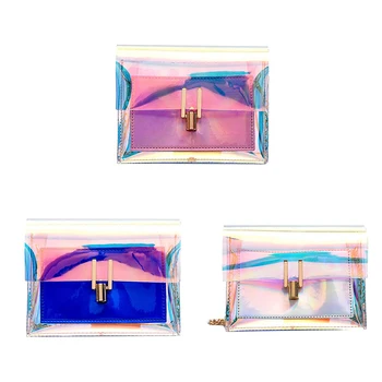 

Women Handbag Fashion Cute Makeup Bag Transparent Crossbody Bags Messenger Shoulder Beach Bag——Silver