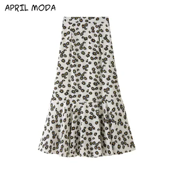 

Boho Floral A-line Women's Skirt Elastic High Waist Sashes Vintage Pleated Womens Skirts 2020 Summer Fashion Clothes Female