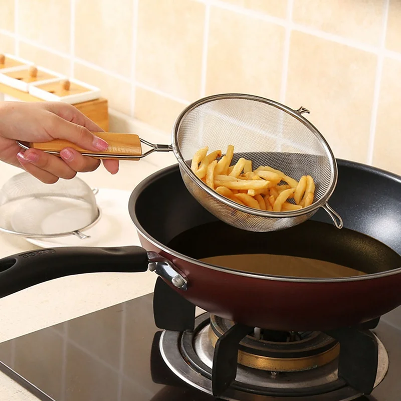 

Stainless Steel Colander Fine Mesh Flour Sieve Kitchen Baking Cooking Tools Colander Binaural Frying Filter Fishing Spoon