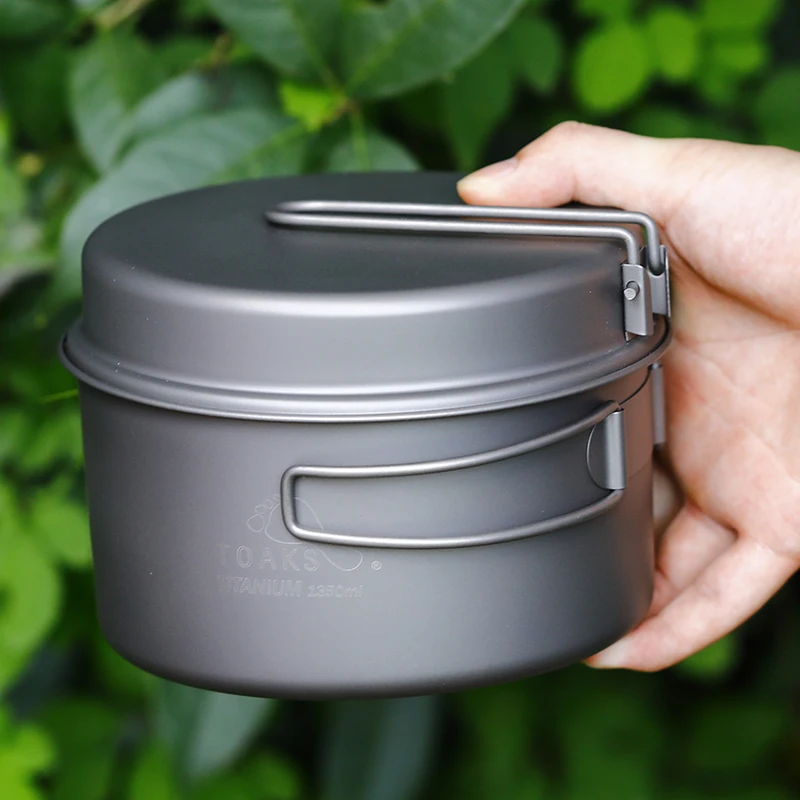 TOAKS Outdoor Camping Titanium Cookware Pan pot set with Folded handle Ultralight Portable for Backpacking picnic CKW-1350
