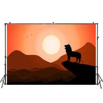 

HUAYI oil painting backdrop Sunset over the mountains photography background Wolf Howling in The Forest Trees decoations W-4201