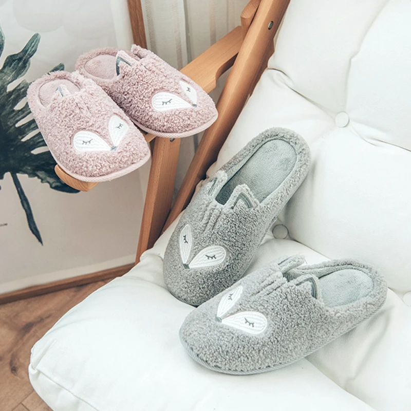 

Non-slip Floor Home Slippers Women's 2020 New Winter Cute Fox Unicorn Bear Animals Indoor Cotton Slippers Indoor Casual Shoes