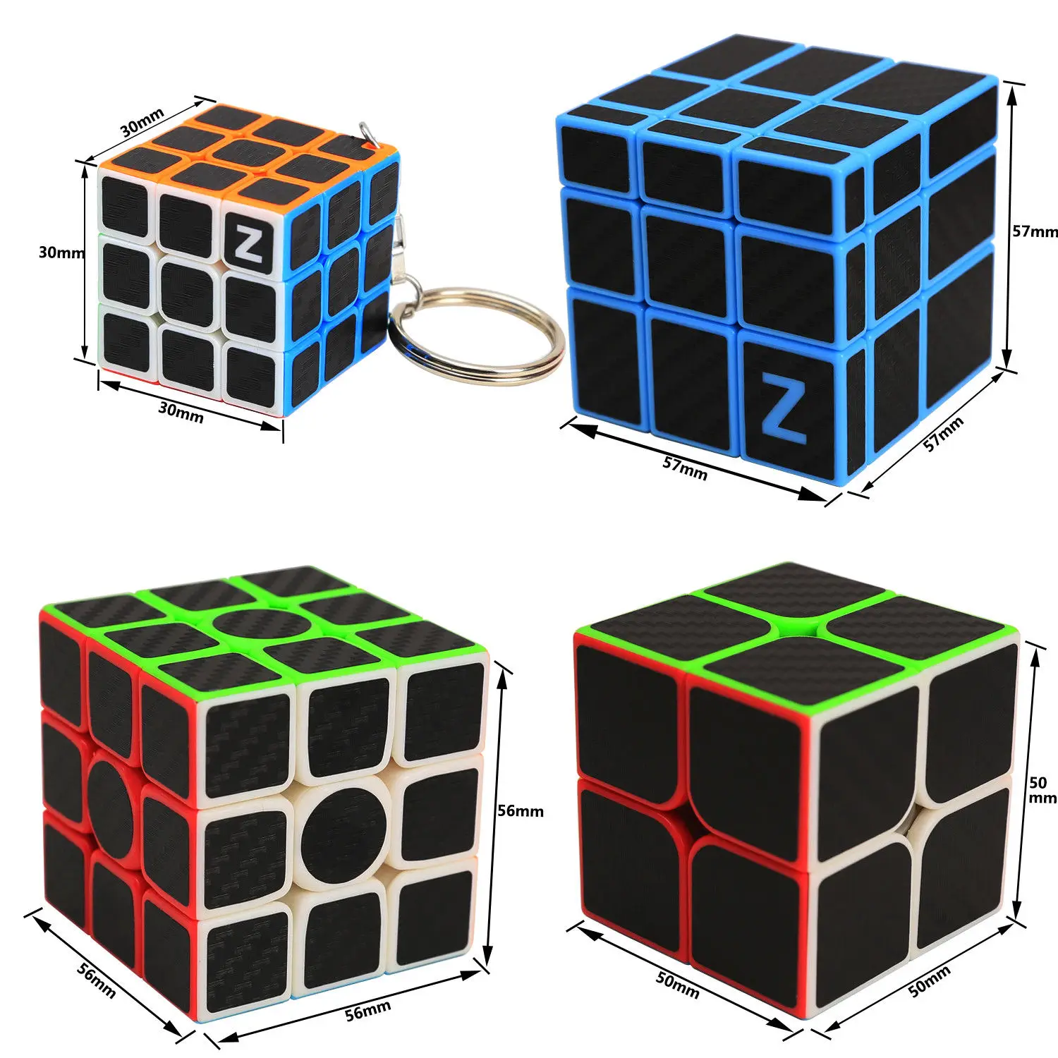 Скорость Z-Cube 4 шт. волшебный куб набор 2x2 3x3x3 зеркальная поверхность углеродное волокно наклейка головоломка волшебный куб