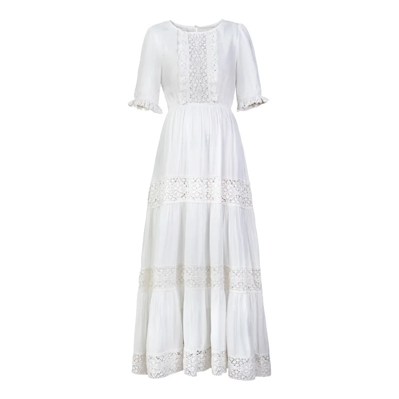Ordifree летнее Boho женское Макси платье богемное белое кружевное хлопковое длинное пляжное платье-туника праздничная одежда