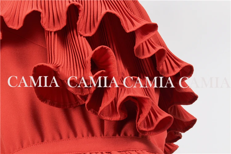 CAMIA сексуальное красное платье с вырезом лодочкой и оборками высококачественные вечерние элегантные женские платья