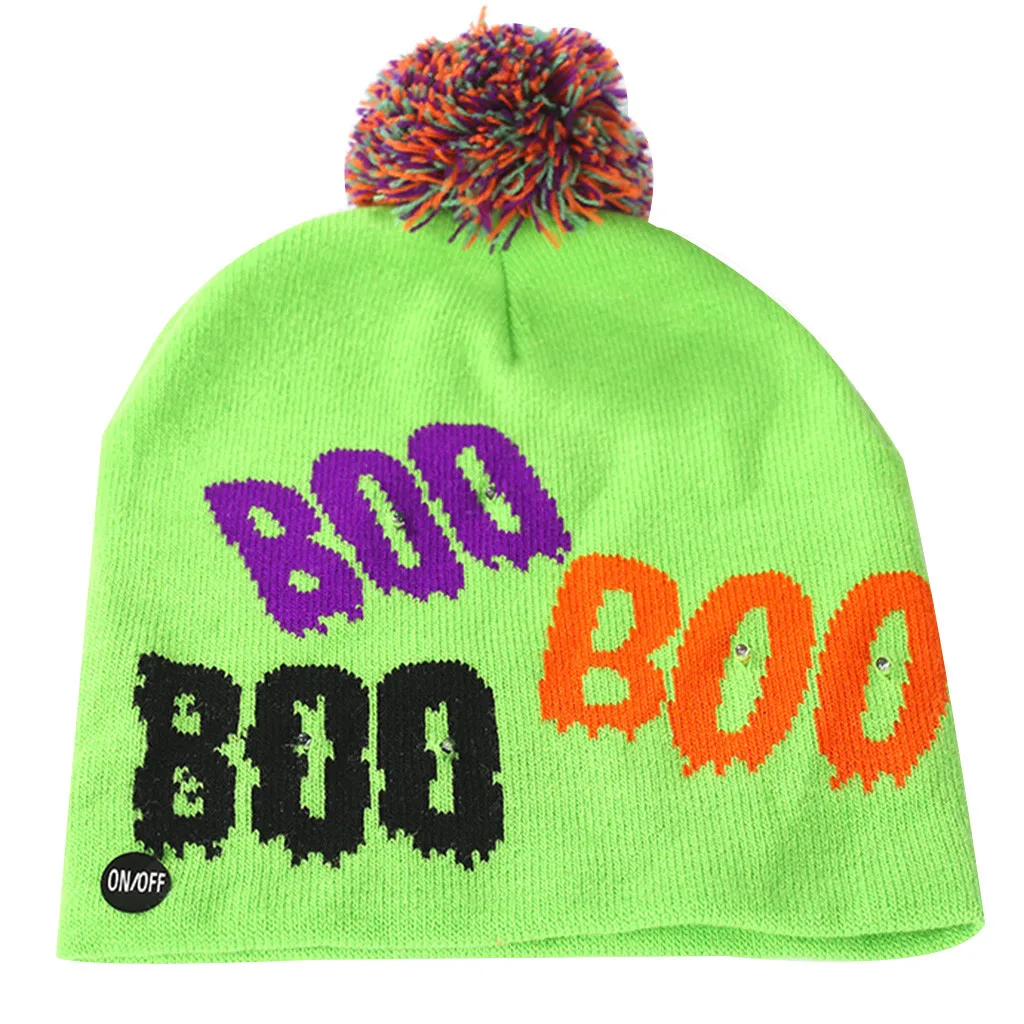 Colorful Halloween Pumpkin LED Light-up Knit Hat Beanie Hairball Warm Cap Gifts Outdoors Bucket Fashion Cute Dropshipping