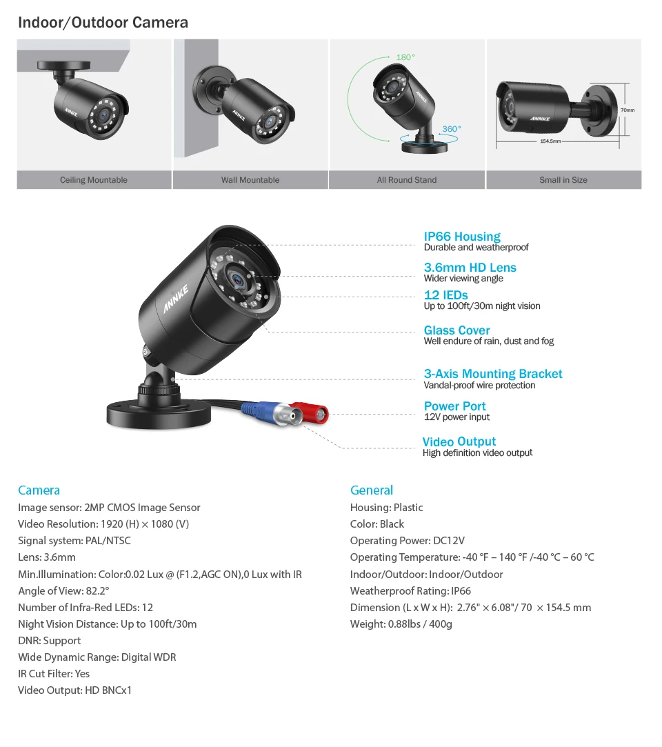 ANNKE 8CH 1080P CCTV камера DVR система 4 шт Водонепроницаемая 2.0MP HD-TVI камера с пулей домашний комплект видеонаблюдения Обнаружение движения