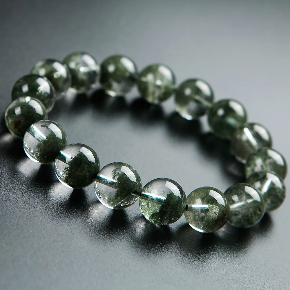 Natural Green Phantom Quartz Ghost Chlorite Crystal Bracelet 12mm Clear Round Beads Stretch Women Men Jewelry AAAAA