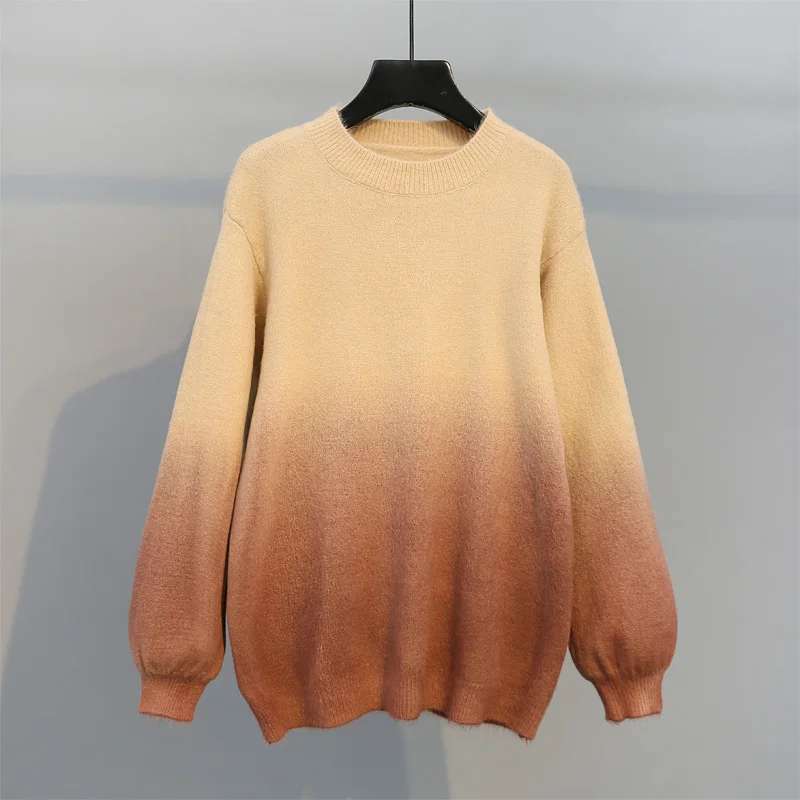 Dark Brown Корейский модный градиентный свитер женский свободный свитер на осень и зиму женские свитера с рукавами-фонариками Женский пуловер - Цвет: Dark Brown