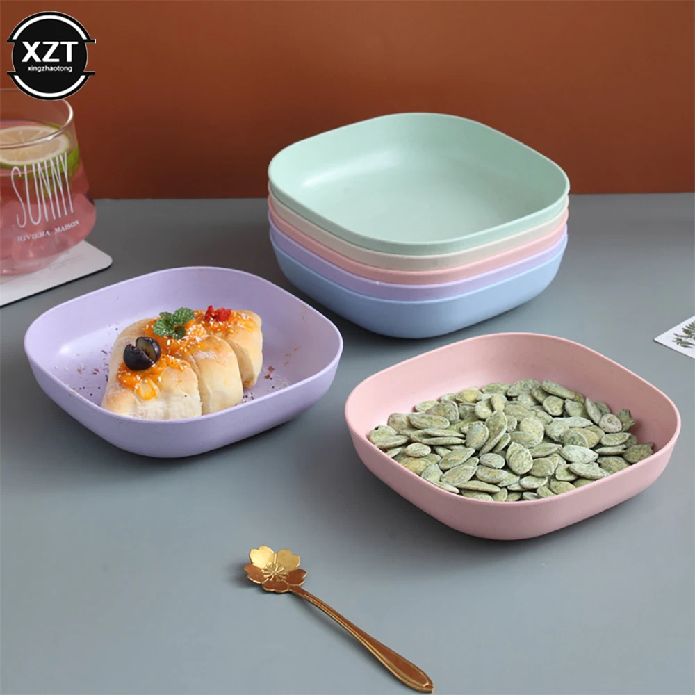 Wheat Straw Dishes Anti-drop Square Dishes Children's Dining Plate Spit Bone Dish Household Snack Cake Trash Fruit