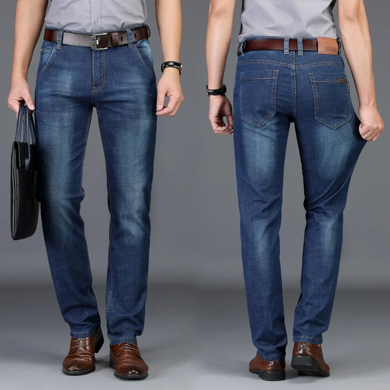 

Muzhilee Jeans Men's Business Casual Summer Thin Section Large Size Straight-Cut Elasticity MEN'S Trousers