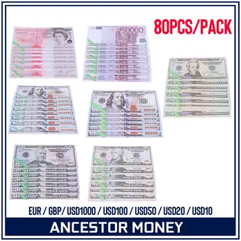 

80Pcs/Pack Ancestor Money Heaven Hell Bank Notes Dollar Pound Euro Copy Movie Advertising Show Money DIY Decoration Craft