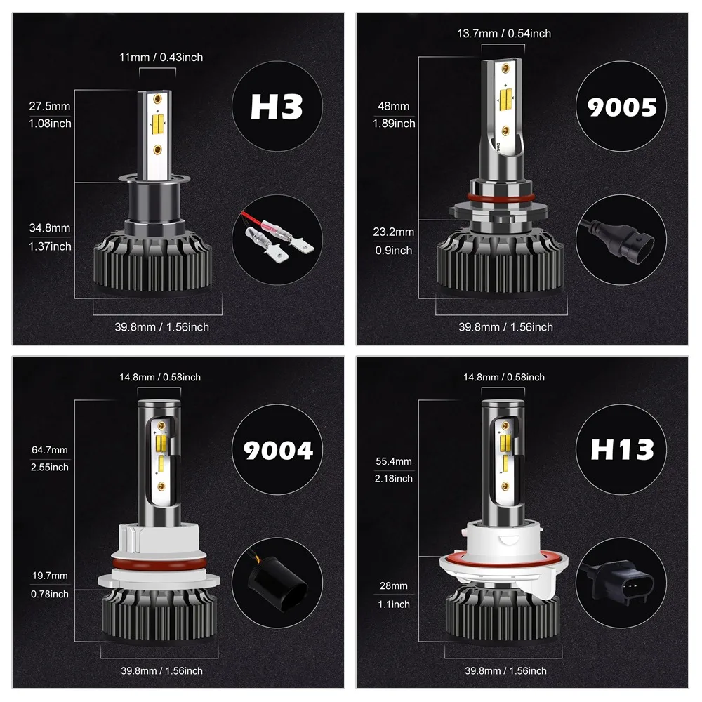 Infitary Автомобильная фара лампы H4 H7 Led 14000Lm H1 H3 H11 H13 880 9005 9006 9007 3 изменения цвета 3000K