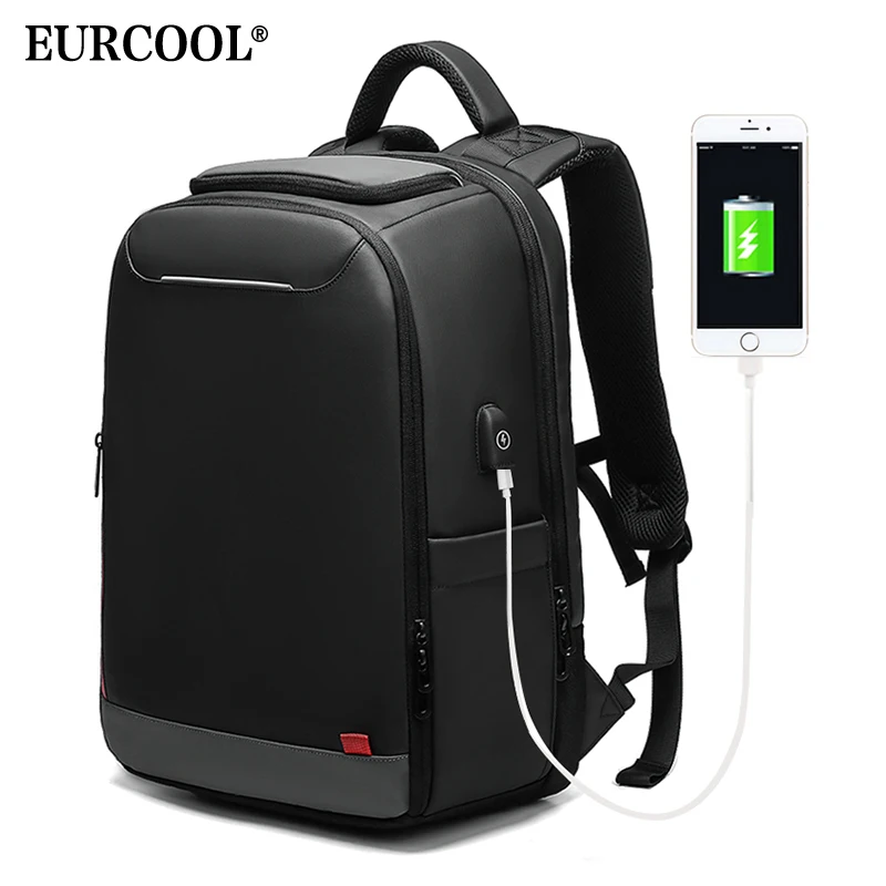 EURCOOL 15 6 дюймовый рюкзак для ноутбука мужской USB зарядка водоотталкивающие