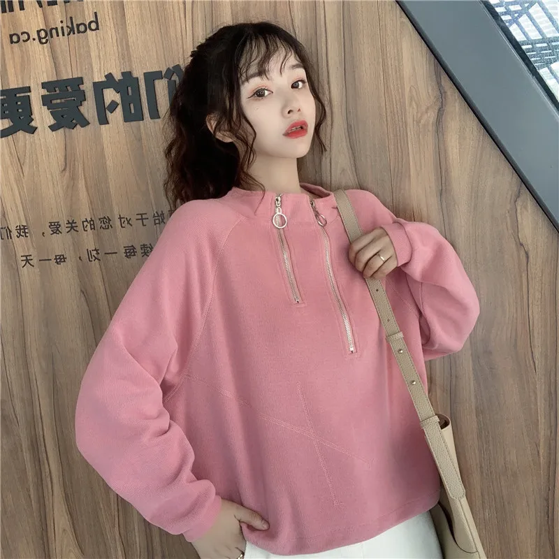 Толстовка Joinyouth Harajuku, корейский пуловер, однотонный, свободный, ropa mujer, со стоячим воротником, на молнии, женская одежда, осенняя мода 152