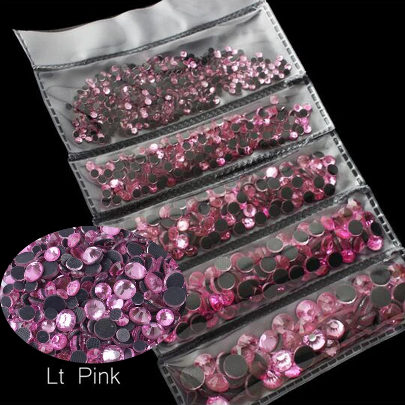Lt pink Отличные блестящие стразы 1200 SS6-SS30 разных размеров, стразы для горячей фиксации, цветные стеклянные клеевые Стразы для одежды - Цвет: Lt pink