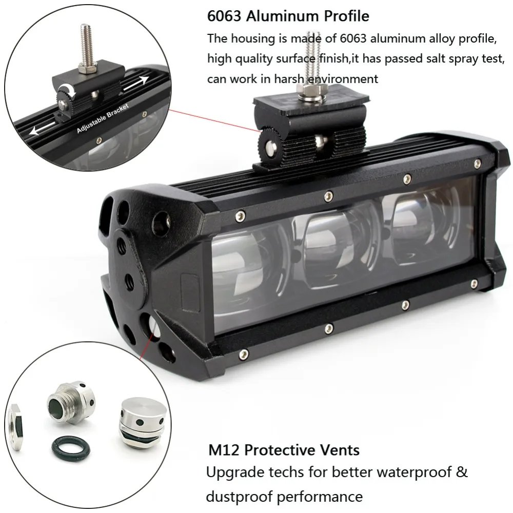 6D объектив СВЕТОДИОДНЫЙ светильник полосные лампы для 4x4 внедорожных 4WD ATV УАЗ тягачи трейлер мотоцикл 12 В 24 В Led дальнего света Подсветка Barra Offroad