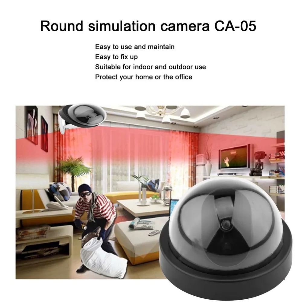 Черная пластиковая умная домашняя/уличная купольная поддельная камера видеонаблюдения с мигающим красным светодиодный светильник CA-05