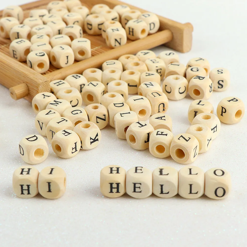100pcs 10mm Alphabet Natural Wooden Letter Number Loose Spacer Beads Finding