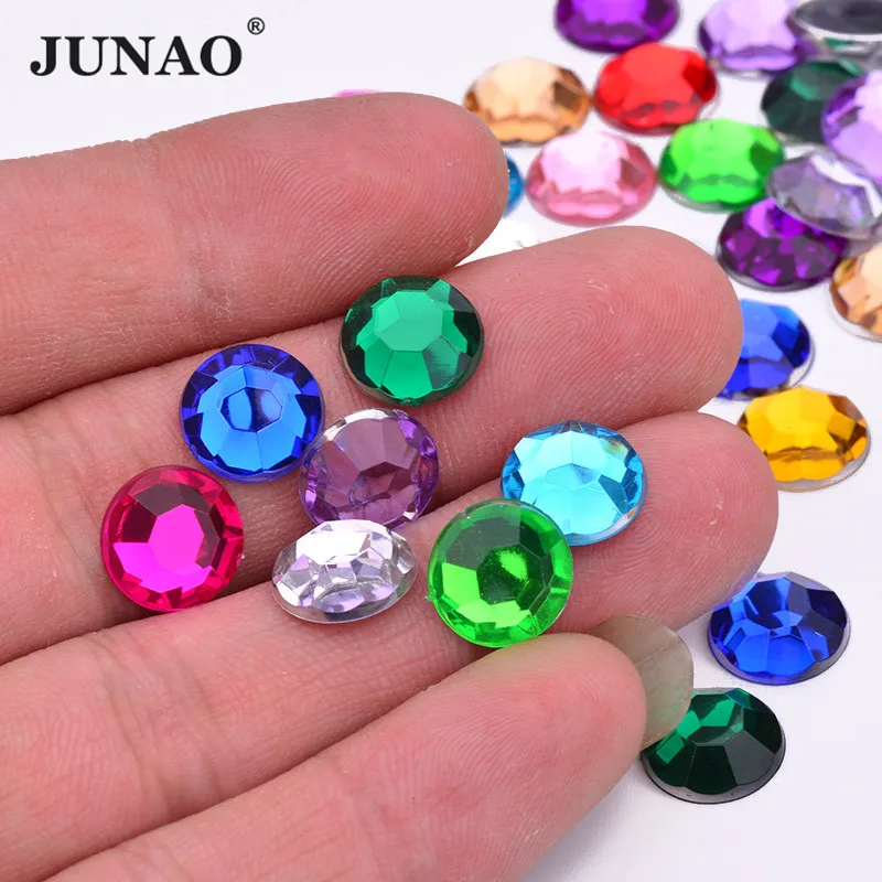 JUNAO 2 6 8 10 18 20mm Colorful Crystal Round Flat Back Rhinestone Glue On Acrylic Nail Stone Stickers Face Nail Art Decorations