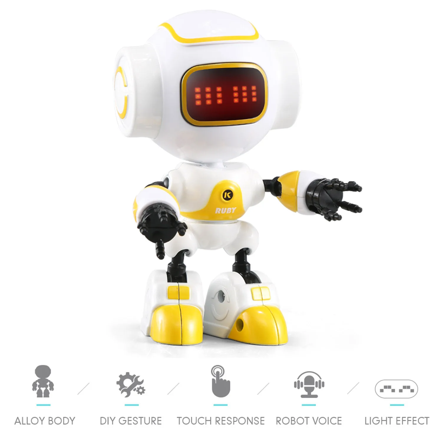 R9 Mini Cute Robot Touch Sensing Model Toy with LED Eyes Smart Voice DIY Gesture Alloy Body for Kids Children Gifts