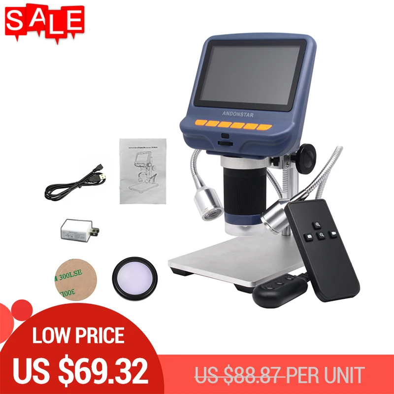 

AD106S 10X-220X 4.3" LCD Digital Microscope Durable USB Adjustable Light Microscopio 30f/s HD LED Display Screen Mikroskop