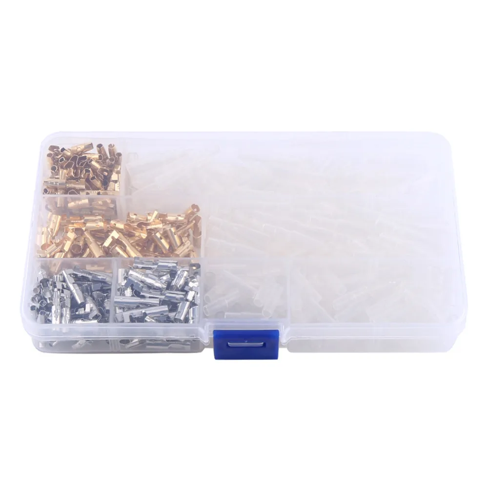 100 Sets Brass Female Male Bullet Spade Terminals Connectors 3.9mm Electrical Terminals with Insulation Sleeves for Garage