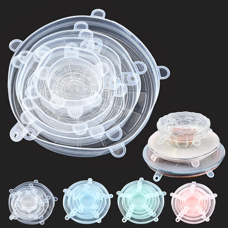 

6Pcs Food Silicone Cover Vacuum Caps Bowl Pot Covers Stretch Lids Silicone Reusable Wrap Cooking Magic Lids Cookware Tools