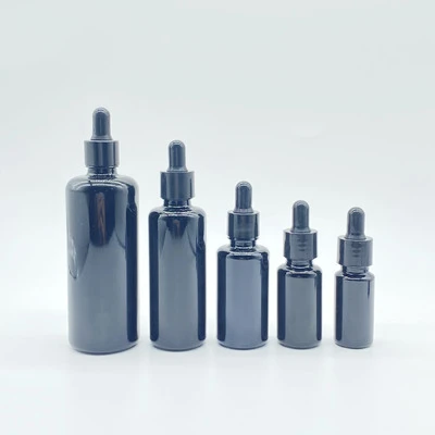 

10ml 15ml 30ml 50ml 100ml euro round shiny black glass dropper bottle with black dropper cap essential oil/massage oil/essence