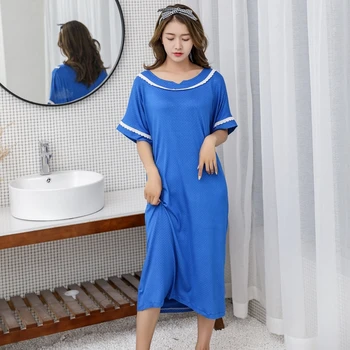 

Summer Women's Nightgown Plus Size modal Cotton Sleepwear Dress Long Nightwear Nightshirt Striped loose Nightdress 2xl 5xl
