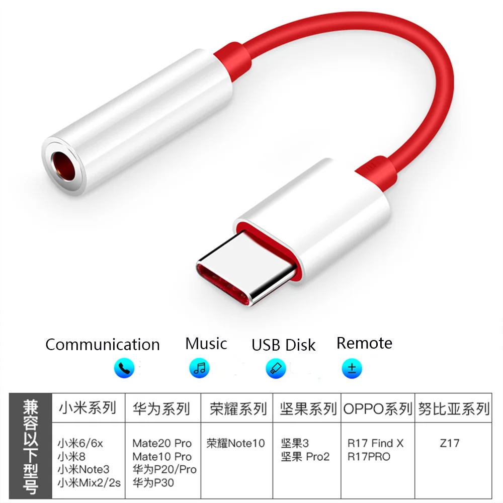 

Originele oneplus 6T 7 Pro usb Type C Naar 3.5mm Koptelefoon Jack Adapter Aux Audio Voor oneplus 7 t/7 T Pro usb-c music convert