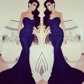 

Royal Blue Mermaid Floor Length Sweetheart Lace Mermaid Evening Women Important Party Gowns Hot Selling Mother of Bride Dresses