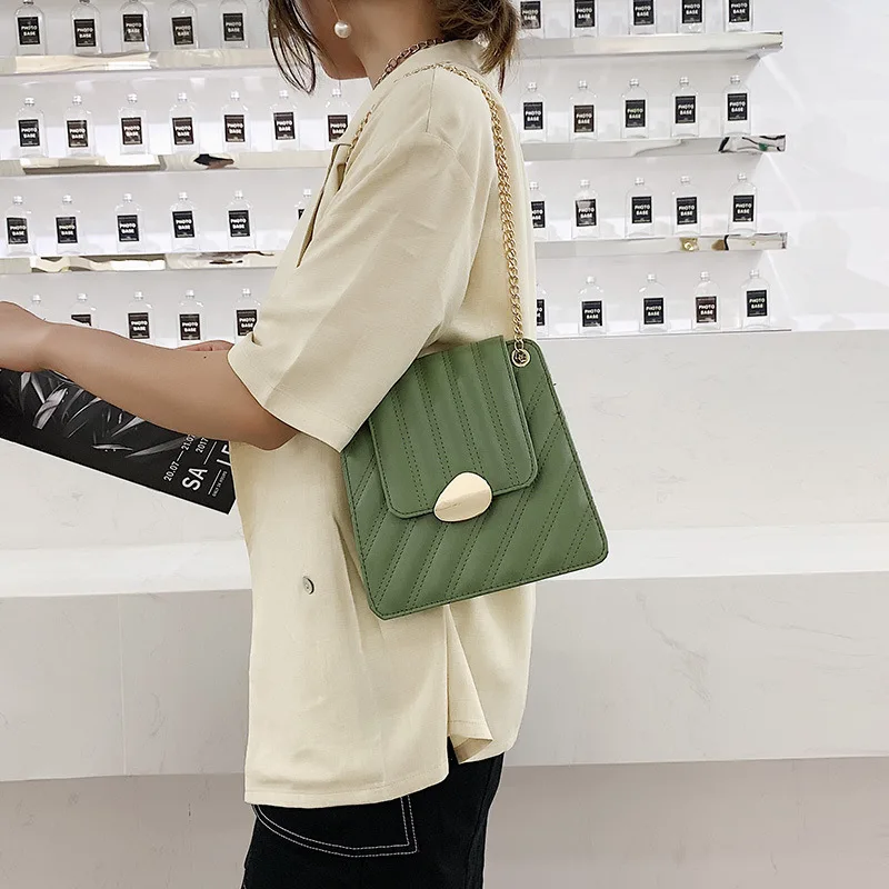 

Korean Style Car Line Lattice Stereotypes Square Sling Bag New Style 2019 Trend Pu Lock Chain Crossbody Bag WOMEN'S Bag