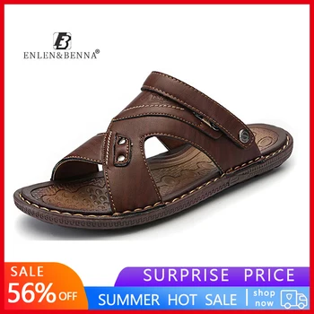 

Summer Leather Sandals Men Outdoor Beach Sandals Comfortable Fashion Mens Breathable Rubber Flip Flops Shoes 2019 Large Sizes