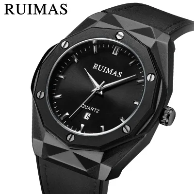 Ruimas новые мужские модные спортивные нержавеющая сталь Чехол кожаный ремешок