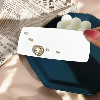 

925 Silver Non-symmetrical Full of Crystals Smiley Ear Stud Simple Geometry Compact Set Pick Ear Stud Female