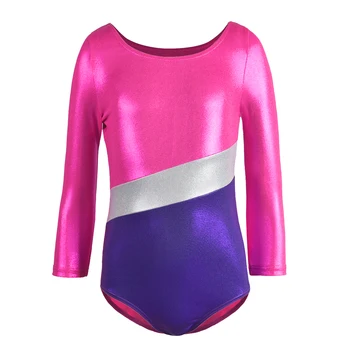 

Little Girls Colorful Stripes Metallic Long Sleeved Dance Athletic Gymnastics Gymnastics Leotard