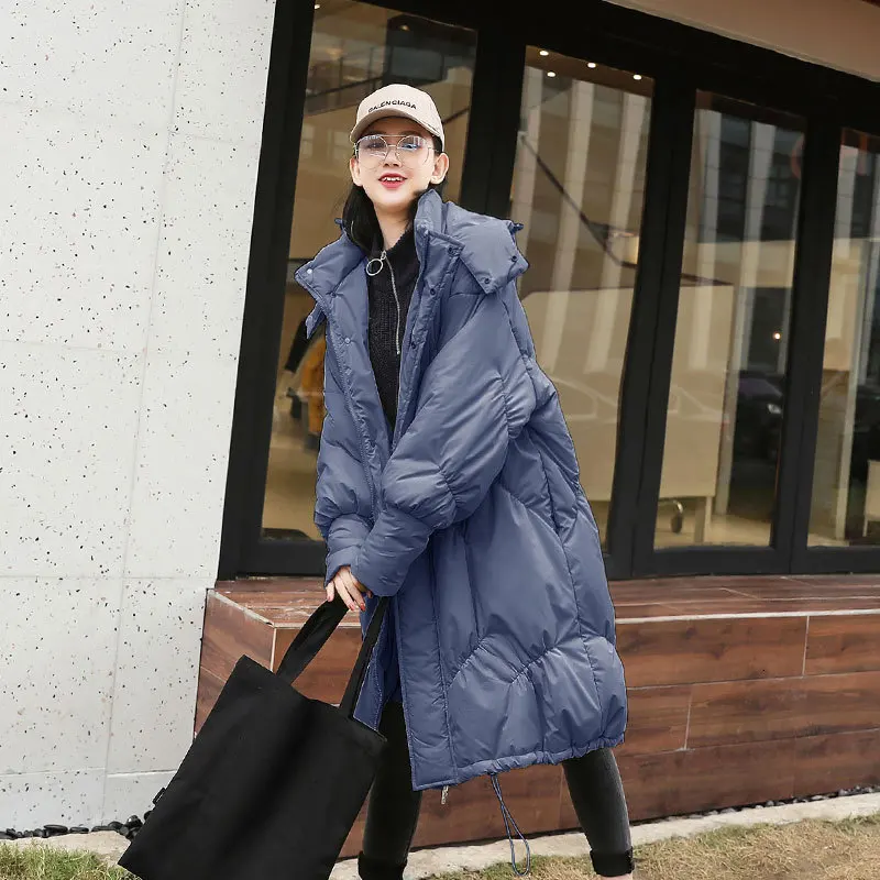 QING MO Fashion Brand Winter Women Wadded Coat Women Hooded Cotton Padded Coat Female Thick Warm Coat Black Blue ZQY1943