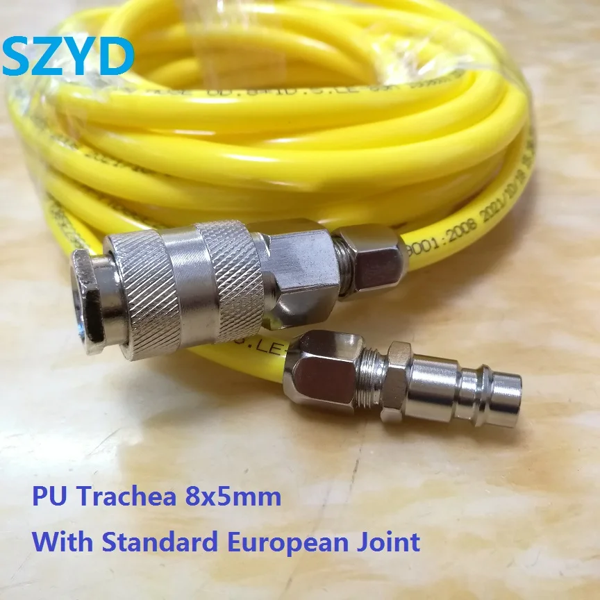 5 10 15 20Meters Yellow PU Trachea 8x5mm Frost Resistance Polyurethane Air Compressor Hose Air Duct Standard European Joint
