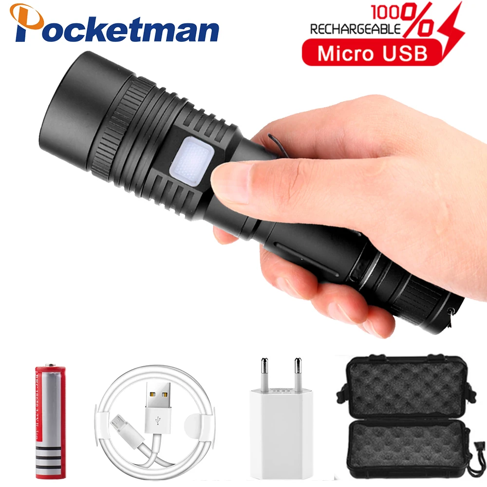 LED Flashlight XHP50.2 Powerful Flashlight USB Rechargeable Torch Zoom LED Torch Waterproof Flashlight by 18650 Battery - Испускаемый цвет: Package D