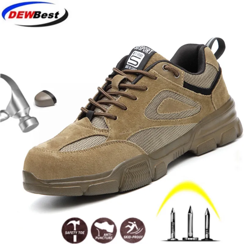 

DEWBEST Men's Steel Toe Work Safety Shoes Lightweight Breathable Anti-smashing Anti-puncture Non-slip Reflective Casual Sneaker