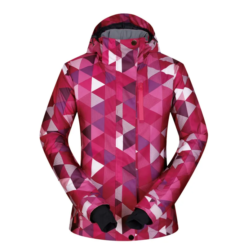 Зимний Спортивный Лыжный костюм для женщин и мужчин с цветочным принтом, куртка с капюшоном, куртки для сноуборда+ штаны, одежда из двух частей, новинка - Цвет: Triangle